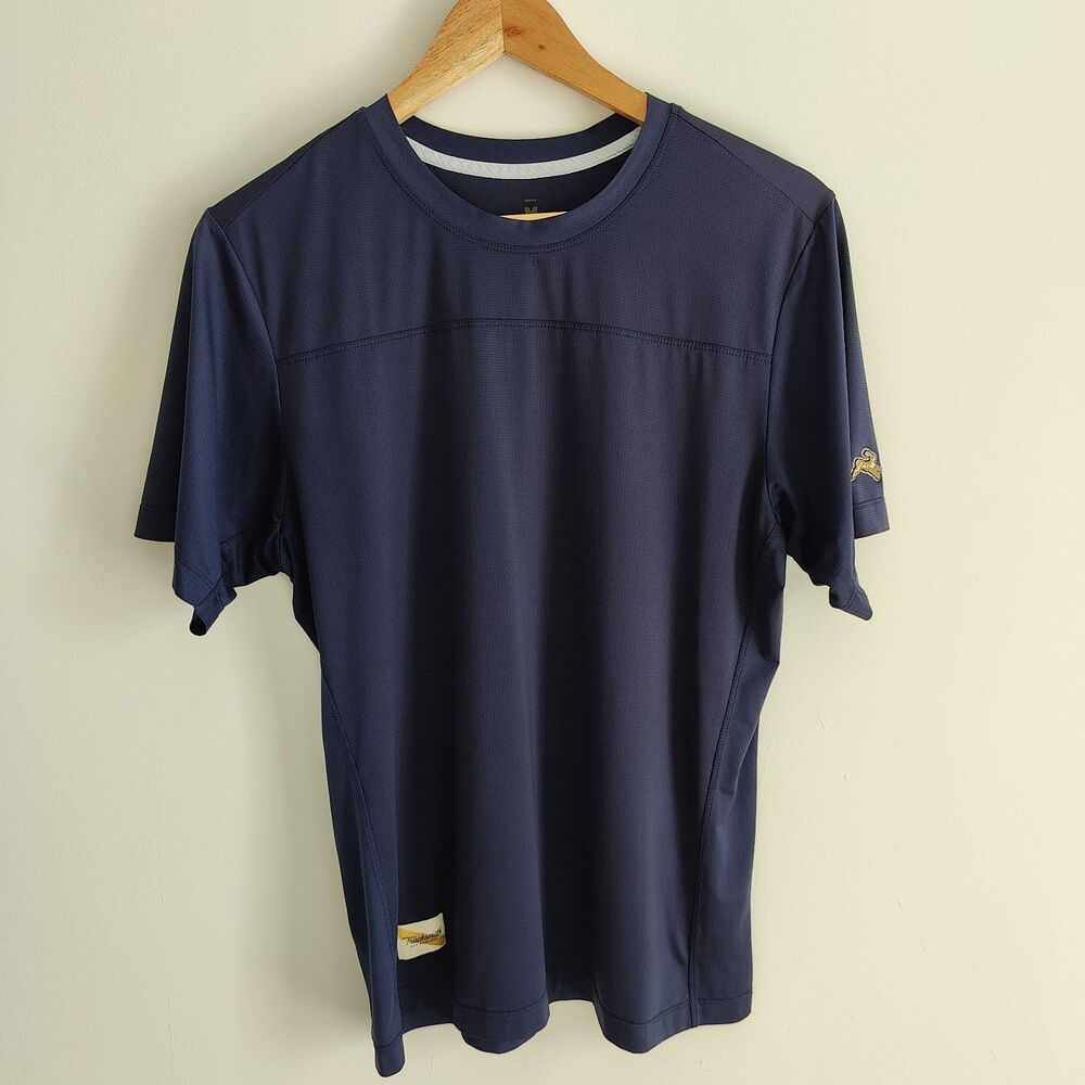 Tracksmith Session Tee Shirt Navy Logo Mens M Short Sleeve Crew Neck Performance
